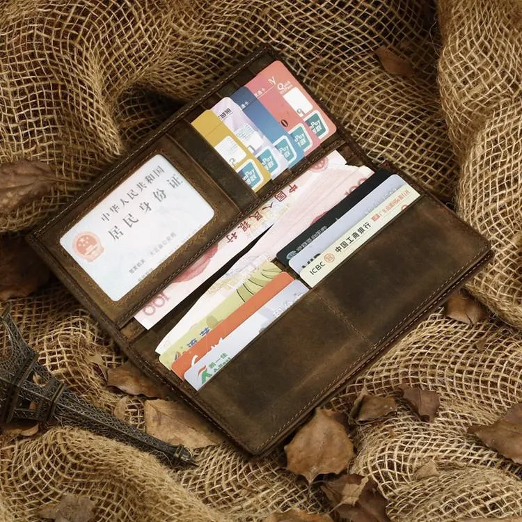 Slim Vintage MENS Leather Bifold Wallet Long and Small Wallet billfold Wallet for MEN