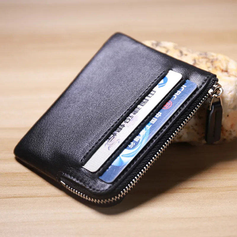 Slim Women Coffee Leather Card Wallet Minimalist Zip Billfold Card Holder Wallet Coin Wallet For Women