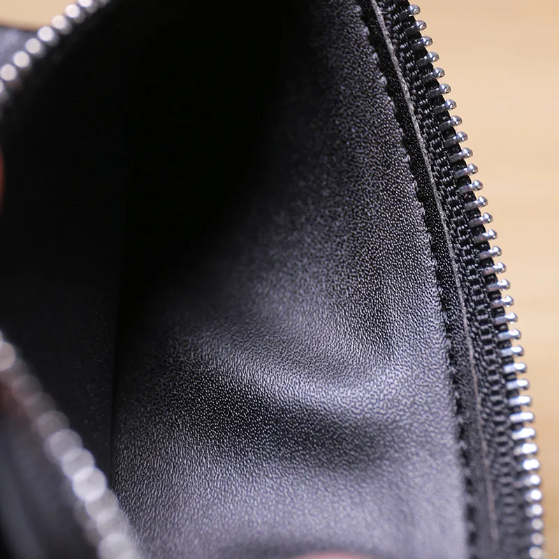 Slim Women Coffee Leather Card Wallet Minimalist Zip Billfold Card Holder Wallet Coin Wallet For Women