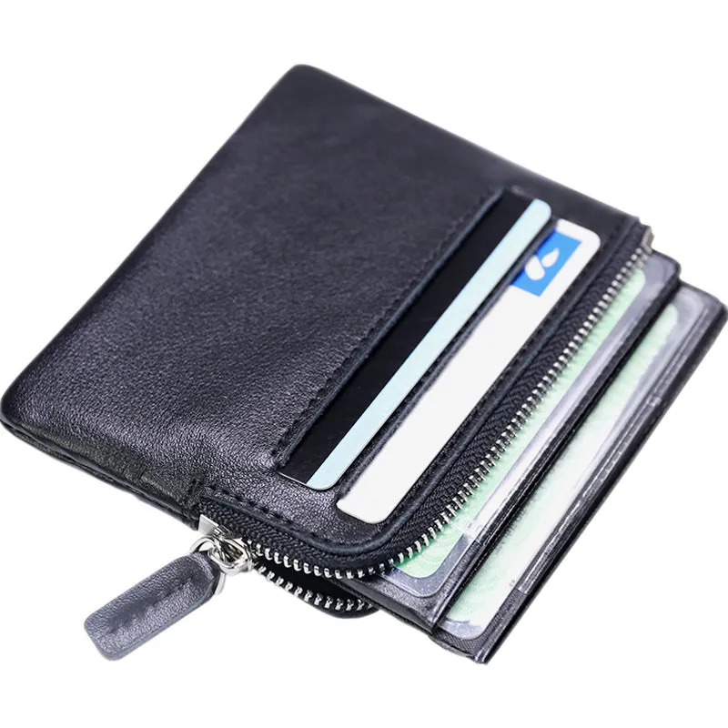 Slim Women Coffee Leather Card Wallet Minimalist Zip Billfold Card Holder Wallet Coin Wallet For Women