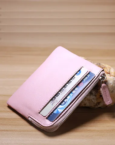 Slim Women Coffee Leather Card Wallet Minimalist Zip Billfold Card Holder Wallet Coin Wallet For Women