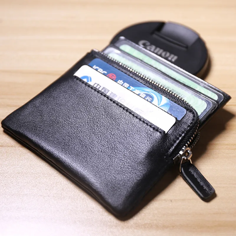 Slim Women Coffee Leather Card Wallet Minimalist Zip Billfold Card Holder Wallet Coin Wallet For Women