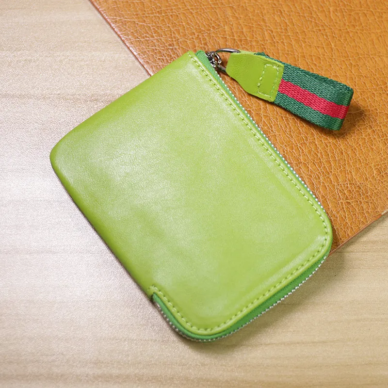 Slim Women Fluorescence Green Leather Billfold Wallet Small Zip Coin Wallets Zipper Change Wallets For Women