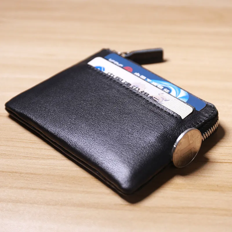 Slim Women Gray Leather Card Wallet Minimalist Zip Billfold Card Holder Wallet Coin Wallet For Women