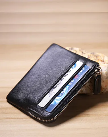 Slim Women Gray Leather Card Wallet Minimalist Zip Billfold Card Holder Wallet Coin Wallet For Women
