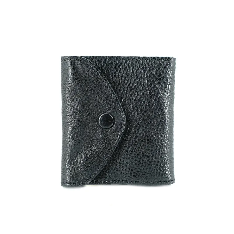 Slim Womens Black Leather Billfold Wallet Small Wallet with Coin Pocket Envelope Wallet for Ladies