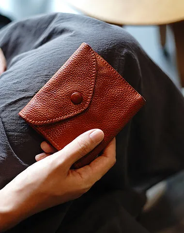 Slim Womens Black Leather Billfold Wallet Small Wallet with Coin Pocket Envelope Wallet for Ladies