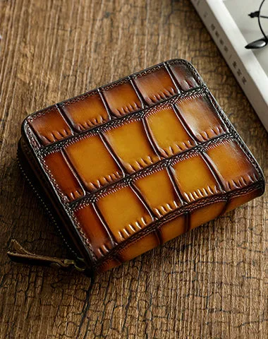 Small Blue Leather Zip Wallet Crocodile Pattern Womens Zip Around Wallets Zipper Clutch Wallet for Women