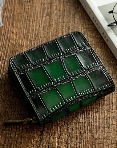 Small Blue Leather Zip Wallet Crocodile Pattern Womens Zip Around Wallets Zipper Clutch Wallet for Women