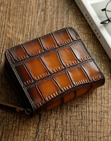Small Blue Leather Zip Wallet Crocodile Pattern Womens Zip Around Wallets Zipper Clutch Wallet for Women