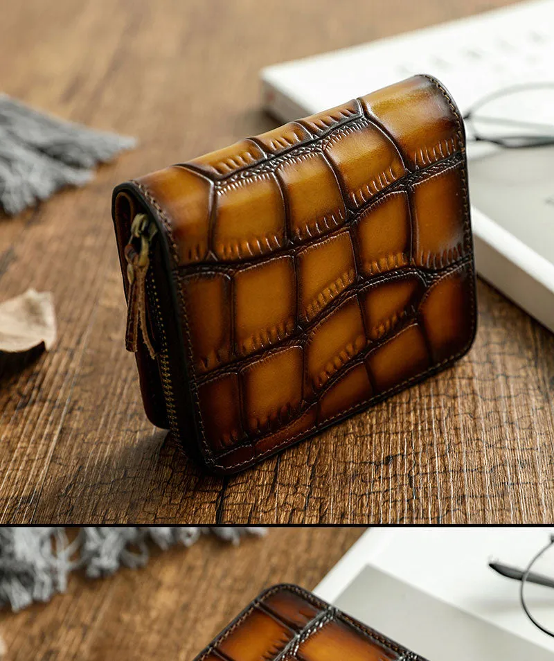 Small Blue Leather Zip Wallet Crocodile Pattern Womens Zip Around Wallets Zipper Clutch Wallet for Women