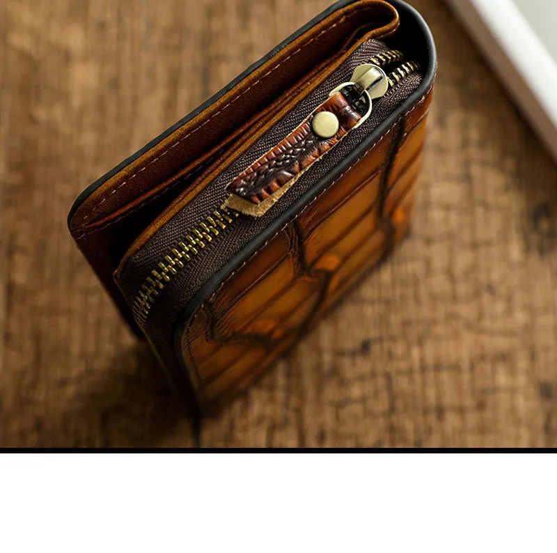 Small Blue Leather Zip Wallet Crocodile Pattern Womens Zip Around Wallets Zipper Clutch Wallet for Women