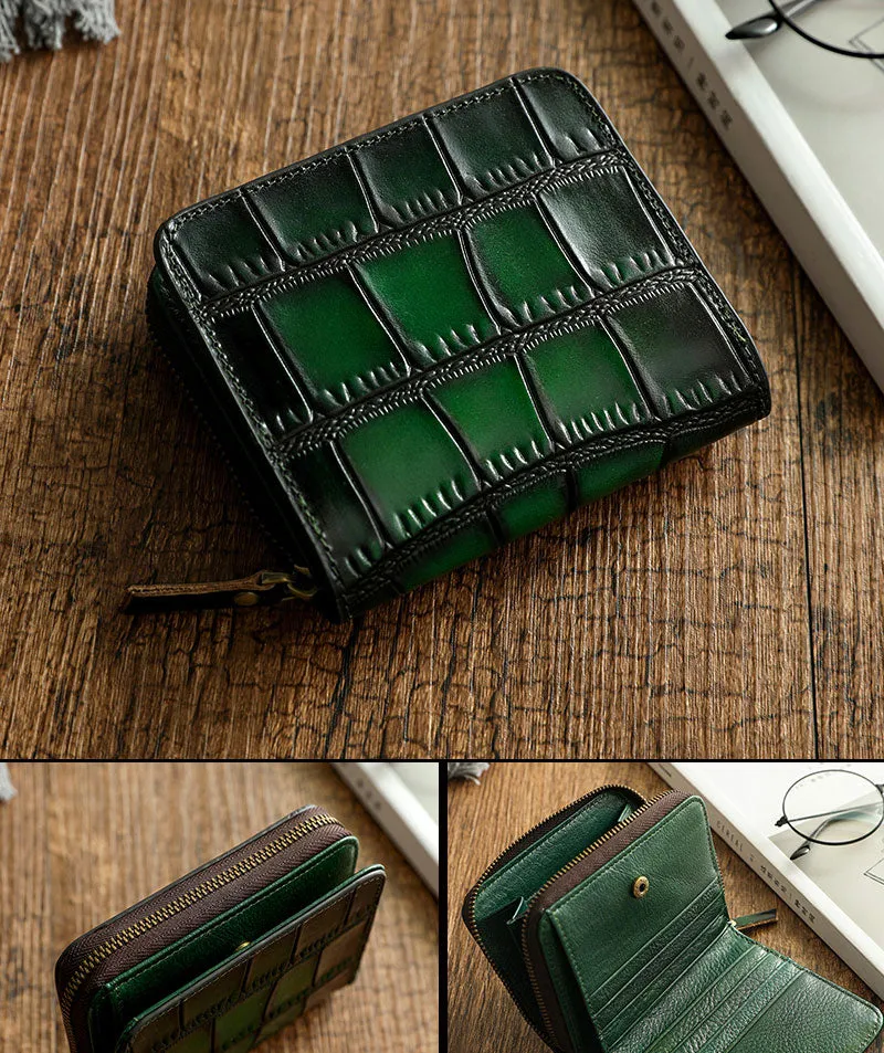 Small Blue Leather Zip Wallet Crocodile Pattern Womens Zip Around Wallets Zipper Clutch Wallet for Women