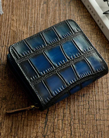 Small Coffee Leather Zip Wallet Crocodile Pattern Womens Zip Around Wallets Zipper Clutch Wallet for Women