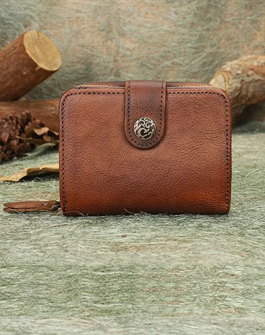 Small Green Leather Trifold Wallet Vintage Billfold Cute Women Buckle Wallet For Ladies