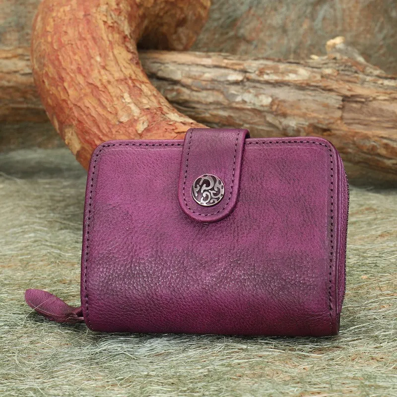 Small Green Leather Trifold Wallet Vintage Billfold Cute Women Buckle Wallet For Ladies