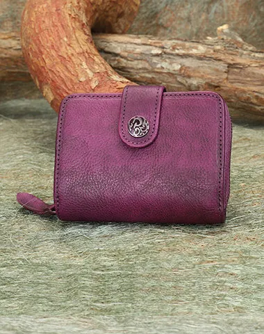 Small Green Leather Trifold Wallet Vintage Billfold Cute Women Buckle Wallet For Ladies