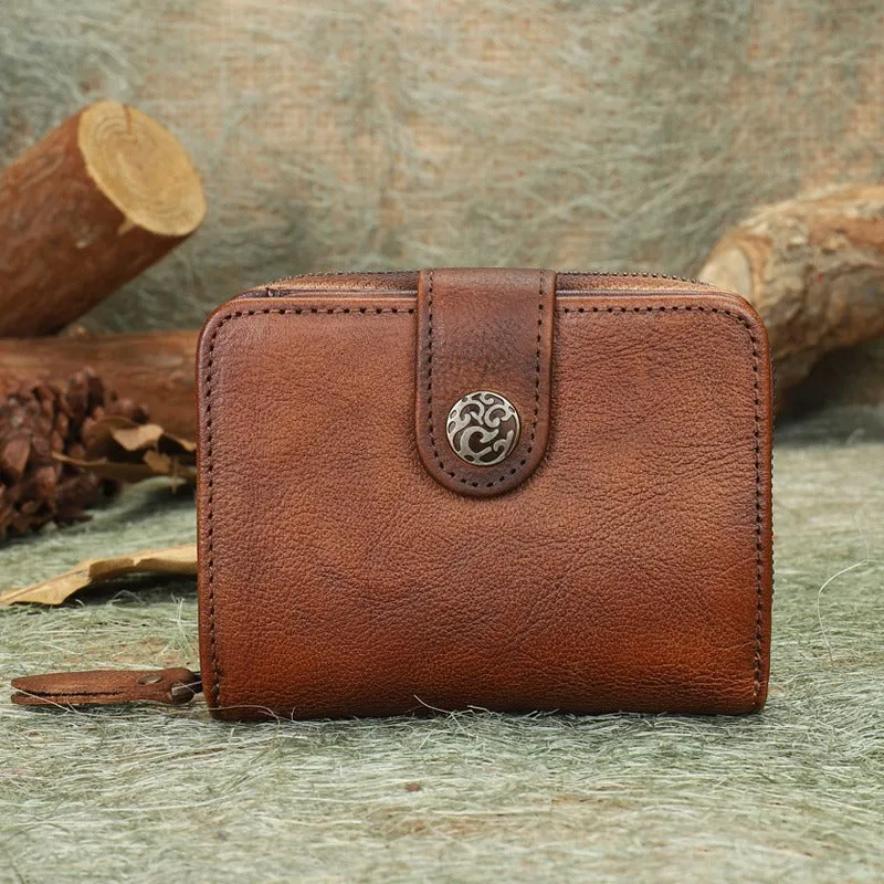 Small Green Leather Trifold Wallet Vintage Billfold Cute Women Buckle Wallet For Ladies