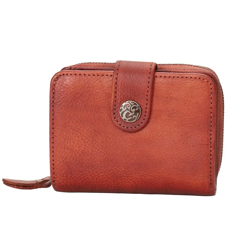 Small Green Leather Trifold Wallet Vintage Billfold Cute Women Buckle Wallet For Ladies