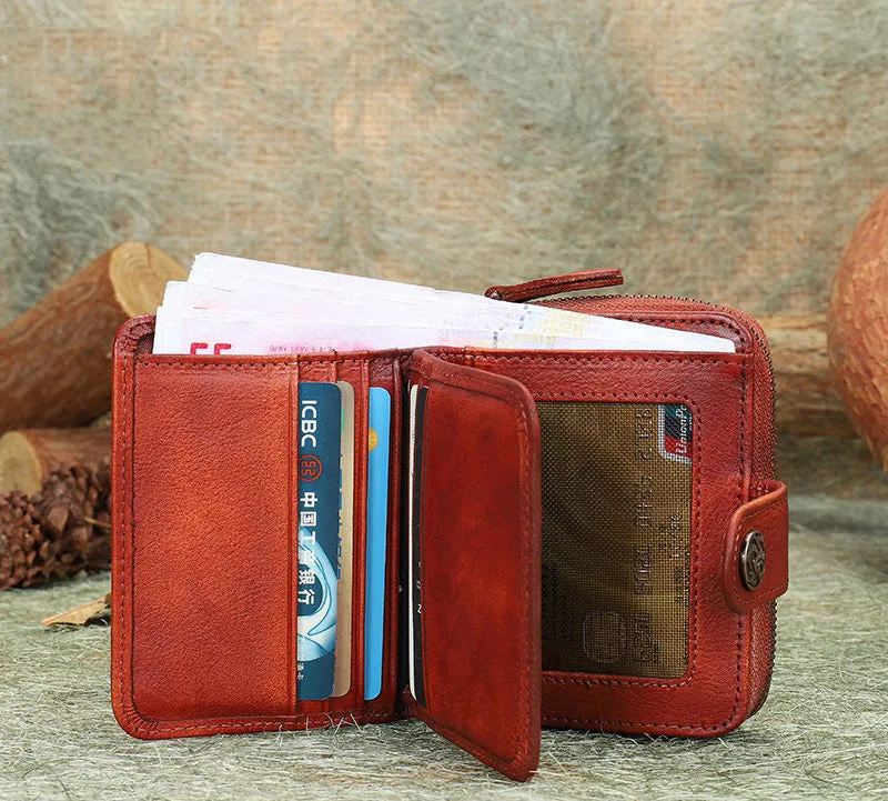 Small Green Leather Trifold Wallet Vintage Billfold Cute Women Buckle Wallet For Ladies