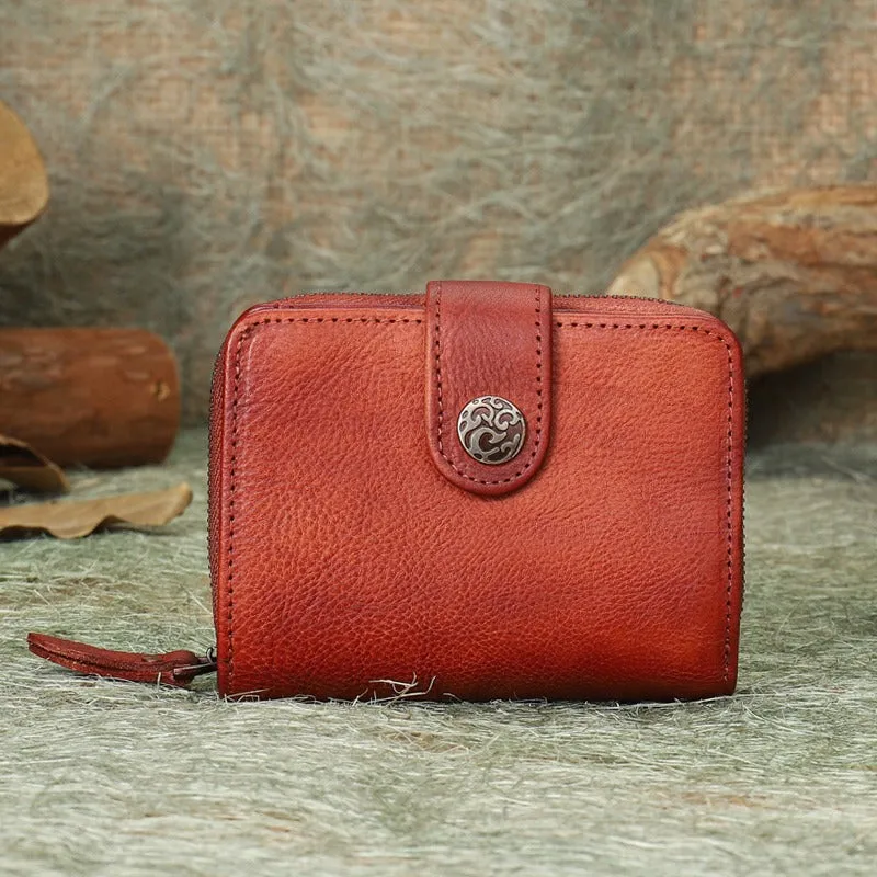 Small Green Leather Trifold Wallet Vintage Billfold Cute Women Buckle Wallet For Ladies