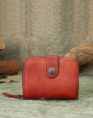 Small Green Leather Trifold Wallet Vintage Billfold Cute Women Buckle Wallet For Ladies