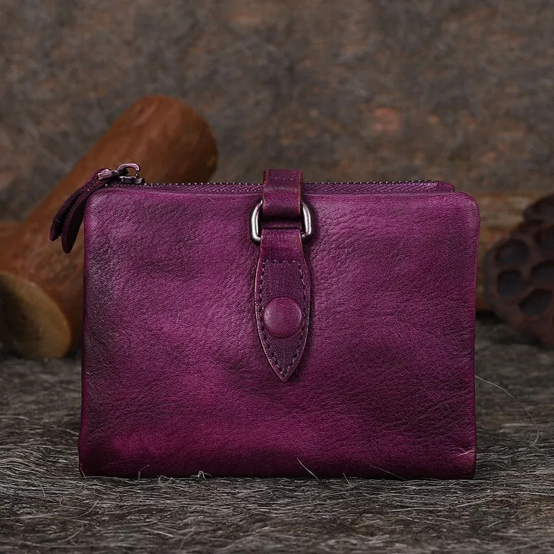 Small Leather Bifold Wallet Vintage Billfold Cute Women Buckle Wallet For Ladies