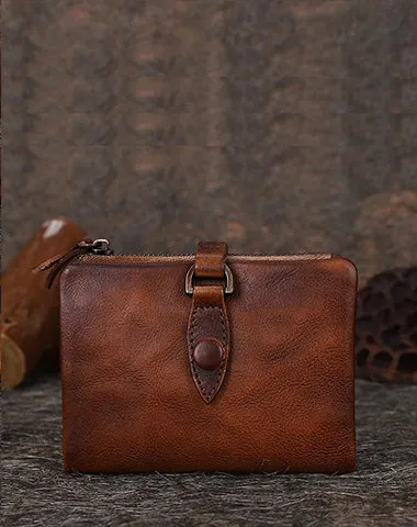 Small Leather Bifold Wallet Vintage Billfold Cute Women Buckle Wallet For Ladies