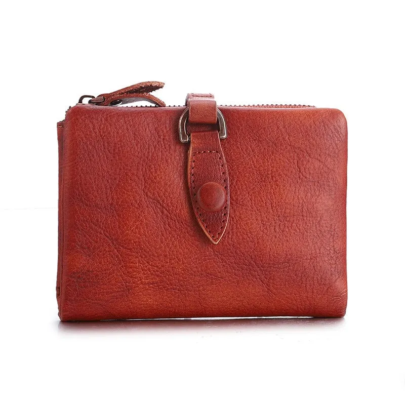 Small Leather Bifold Wallet Vintage Billfold Cute Women Buckle Wallet For Ladies