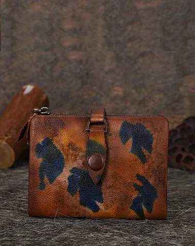 Small Leather Bifold Wallet Vintage Billfold Cute Women Buckle Wallet For Ladies