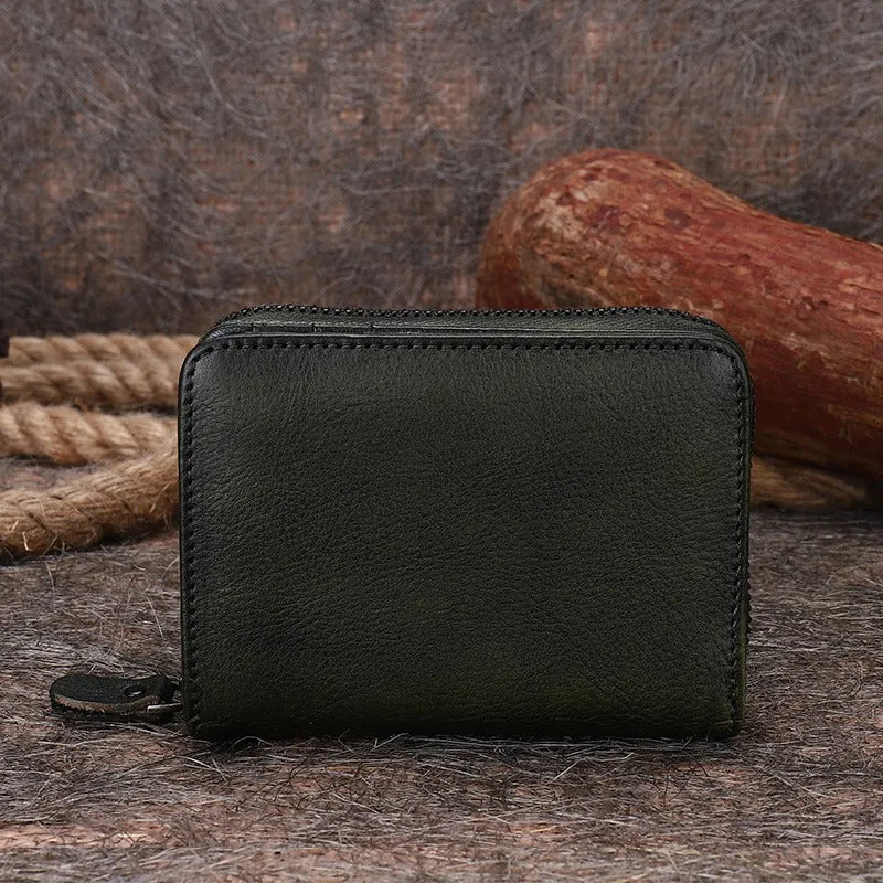Small Leather Bifold Wallets Vintage Billfold Cute Women Zip Wallets For Ladies