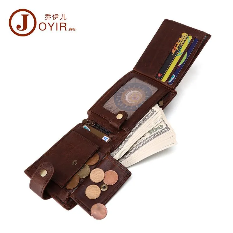 Small Trifold Leather Mens Wallet Billfold Wallet Trifold Wallet Driver's License Wallet for Men