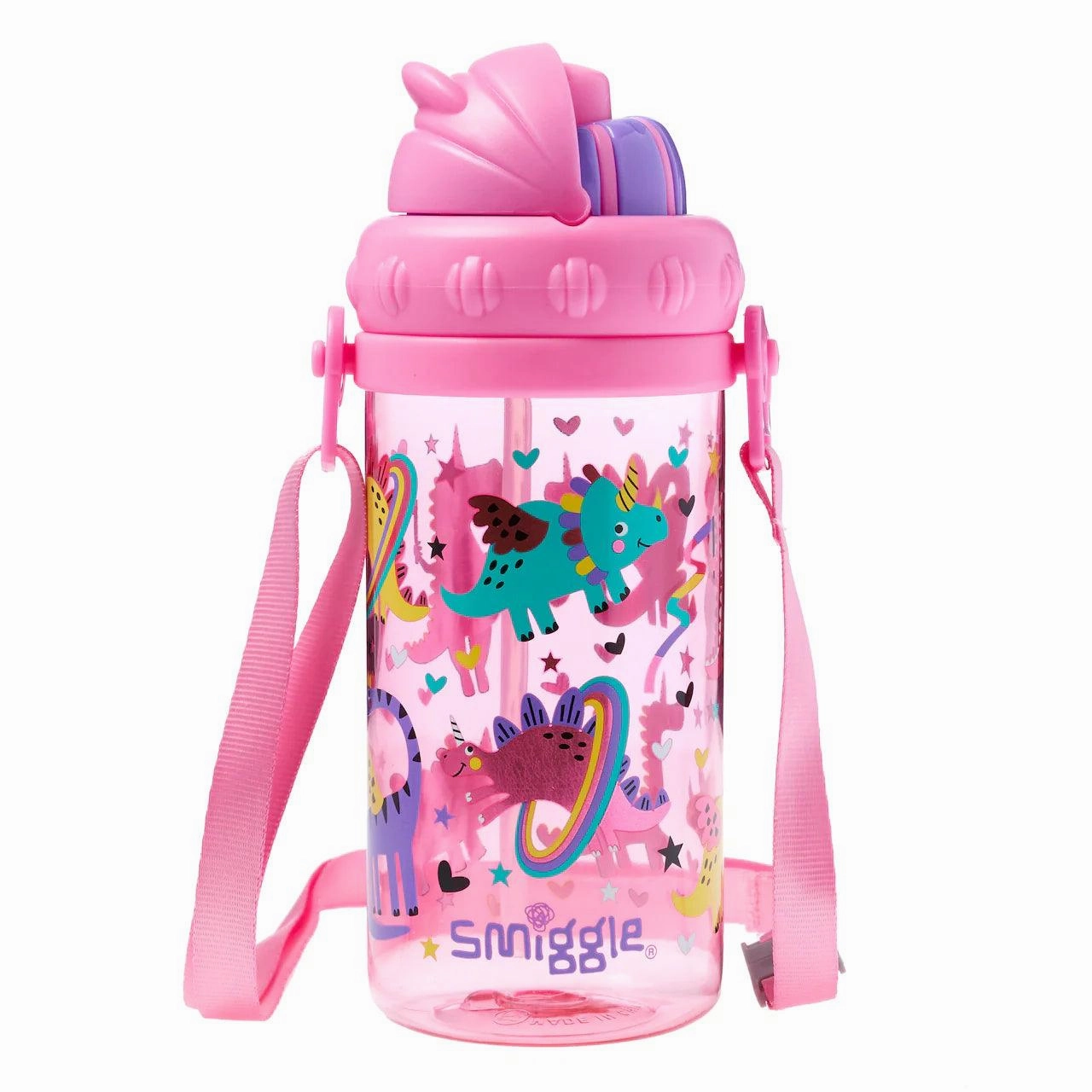 SMIGGLE Up & Down Teeny Tiny Plastic Drink Bottle With Strap 400Ml - Pink