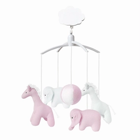 Trousselier Musical Mobile Giraffe Elephant - White Pink