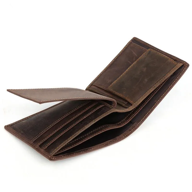 Vintage Bifold Leather Mens Wallet Small Wallet billfold Front Pocket Wallets for Men