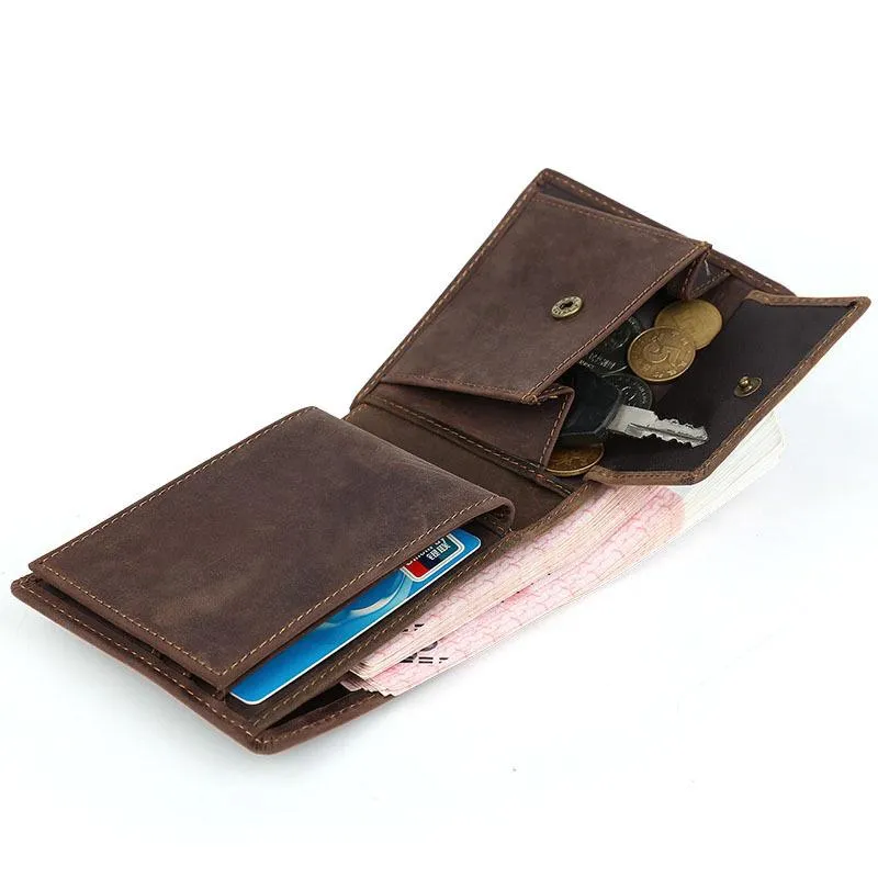 Vintage Bifold Leather Mens Wallet Small Wallet billfold Front Pocket Wallets for Men