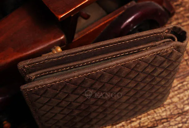 Vintage Billfold Leather Wallet Braided Leather Pattern Billfold Wallet for Men Women