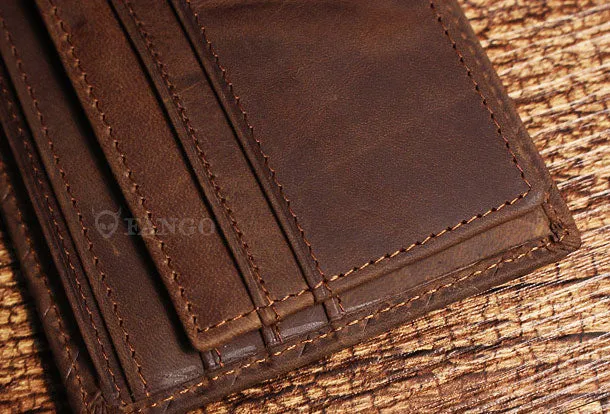 Vintage Billfold Leather Wallet Braided Leather Pattern Billfold Wallet for Men Women