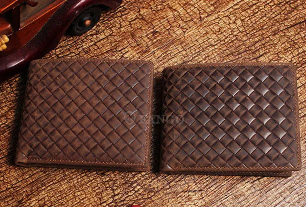 Vintage Billfold Leather Wallet Braided Leather Pattern Billfold Wallet for Men Women