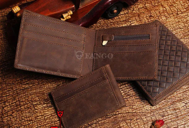 Vintage Billfold Leather Wallet Braided Leather Pattern Billfold Wallet for Men Women