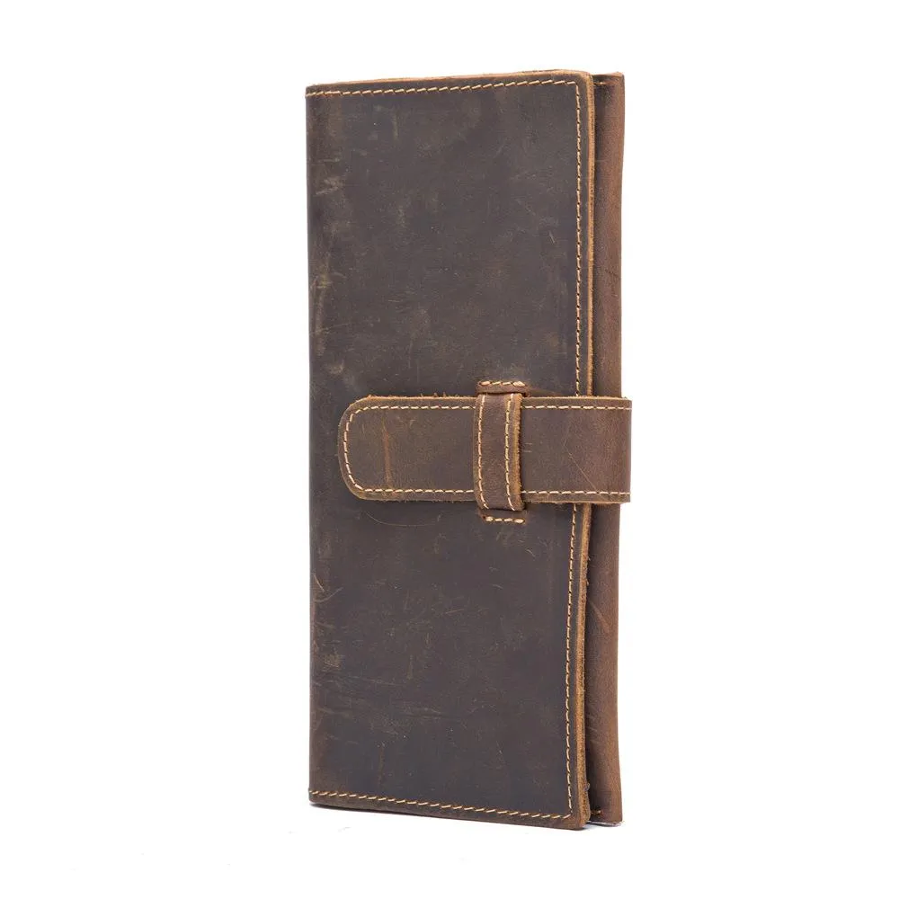 Vintage Brown Leather Men's Bifold Long Wallet Slim Multi Cards Long Wallet For Men