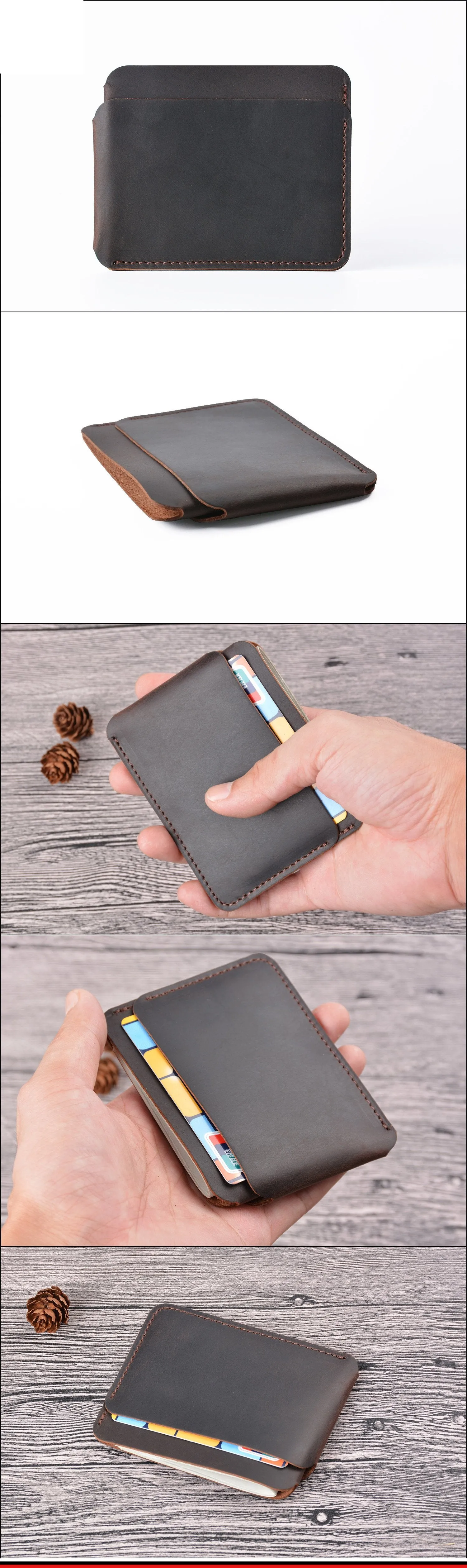 Vintage Brown Leather Men's Front Pocket Wallet Black Slim Card billfold Wallet Small Wallet For Men