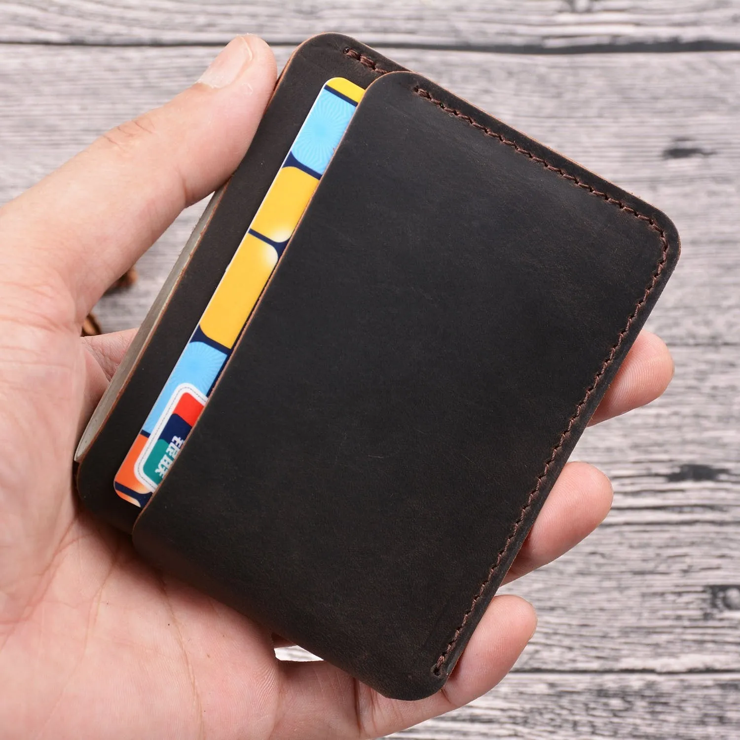 Vintage Brown Leather Men's Front Pocket Wallet Black Slim Card billfold Wallet Small Wallet For Men