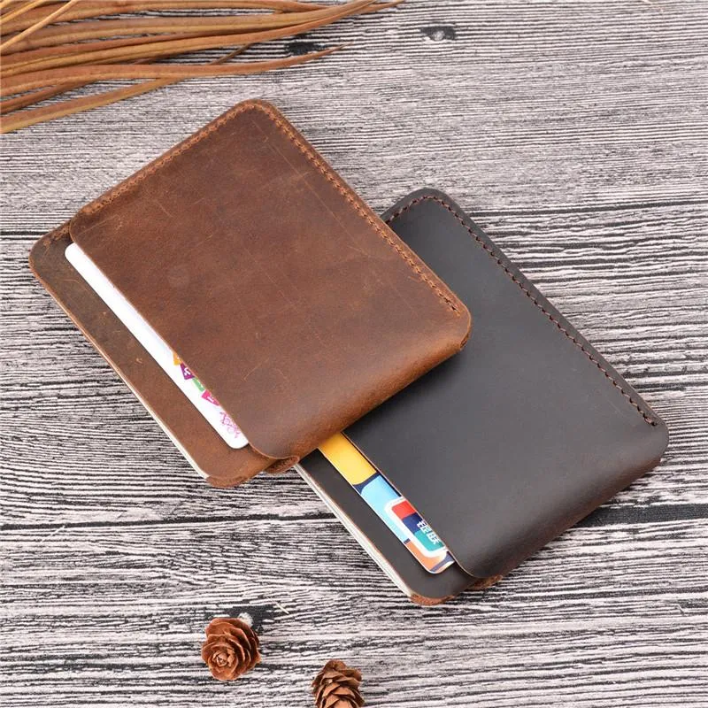 Vintage Brown Leather Men's Front Pocket Wallet Black Slim Card billfold Wallet Small Wallet For Men