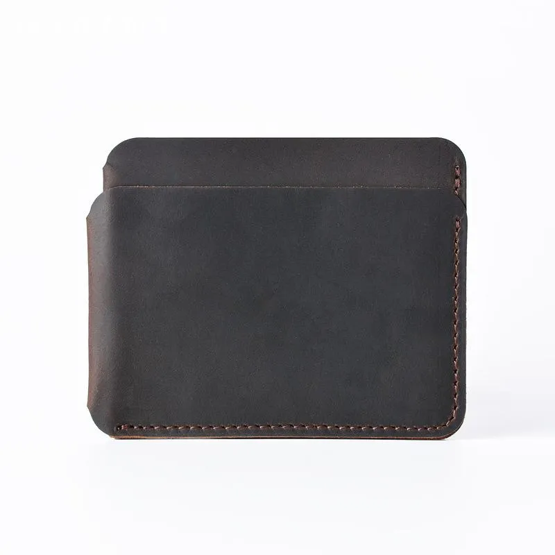 Vintage Brown Leather Men's Front Pocket Wallet Black Slim Card billfold Wallet Small Wallet For Men