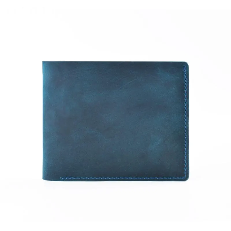 Vintage Brown Leather Men's Small Bifold Wallet Black Slim billfold Wallet For Men