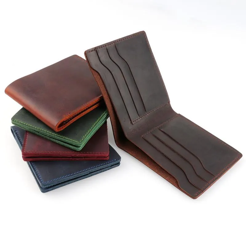 Vintage Brown Leather Men's Small Bifold Wallet Black Slim billfold Wallet For Men