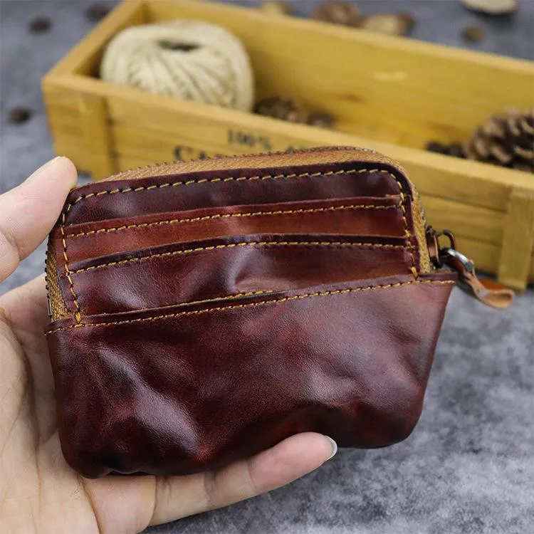 Vintage Brown Mens Leather Small Card Wallet Front Pocket Wallet Change Wallet for Men