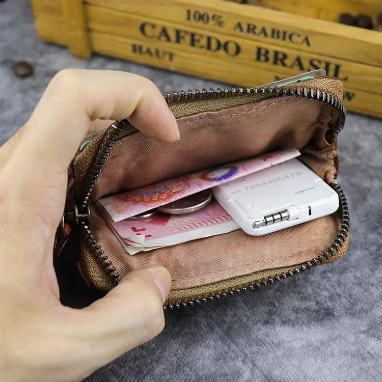 Vintage Brown Mens Leather Small Card Wallet Front Pocket Wallet Change Wallet for Men