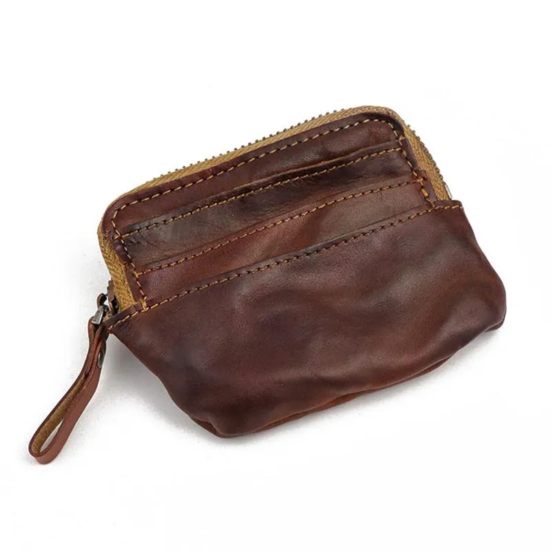 Vintage Brown Mens Leather Small Card Wallet Front Pocket Wallet Change Wallet for Men